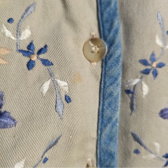 Vintage Tantrum Blues Earthy Foliage Flower Embroidered Denim Vest M Cotton - Picture 2 of 7